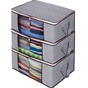 4-delige Opbergset – Grote Opbergtassen van Grijs Textiel – 60x40x35 cm – Organizer voor Kleding & Beddengoed